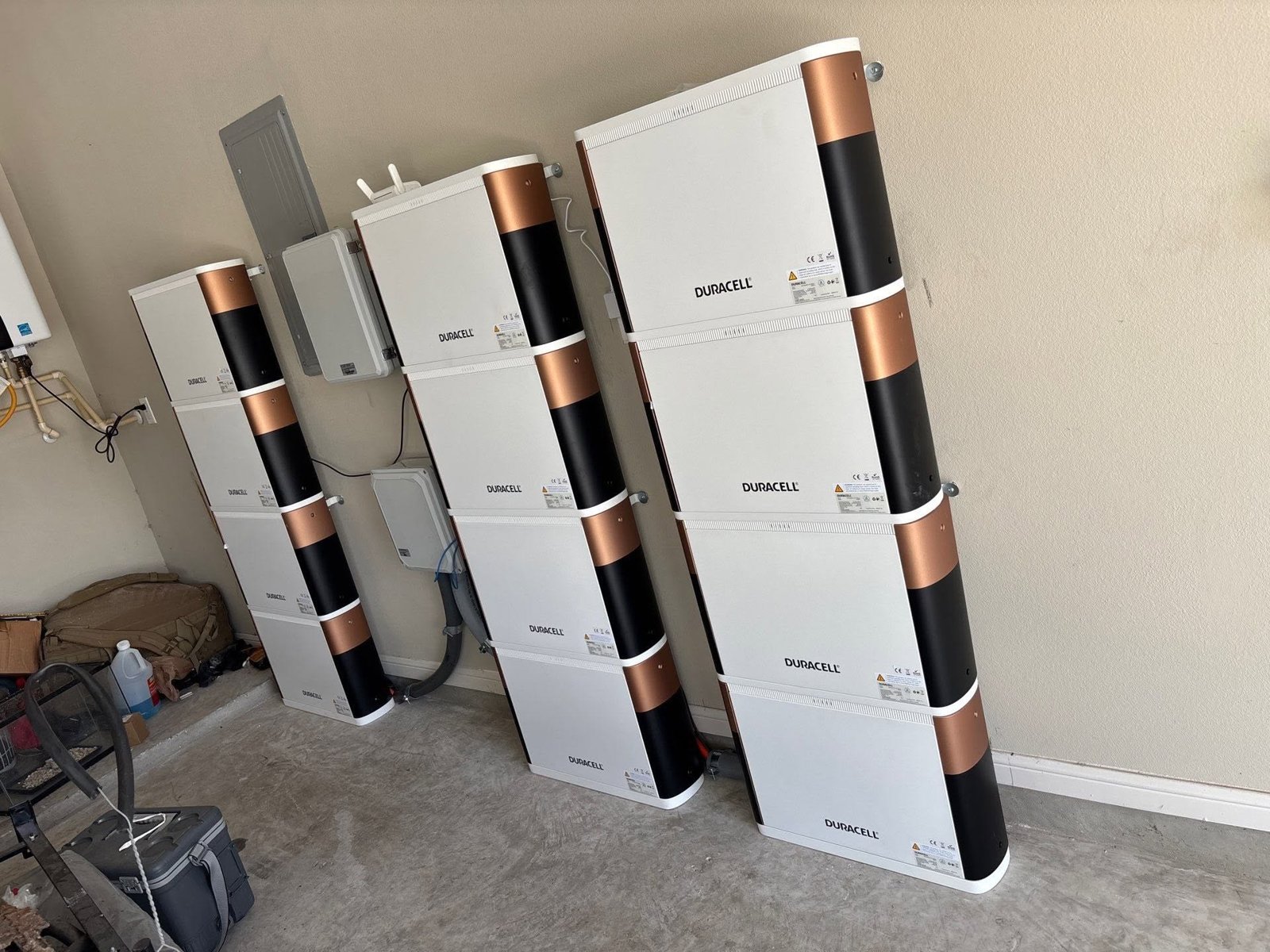 Generac battery storage bank installed in a garage